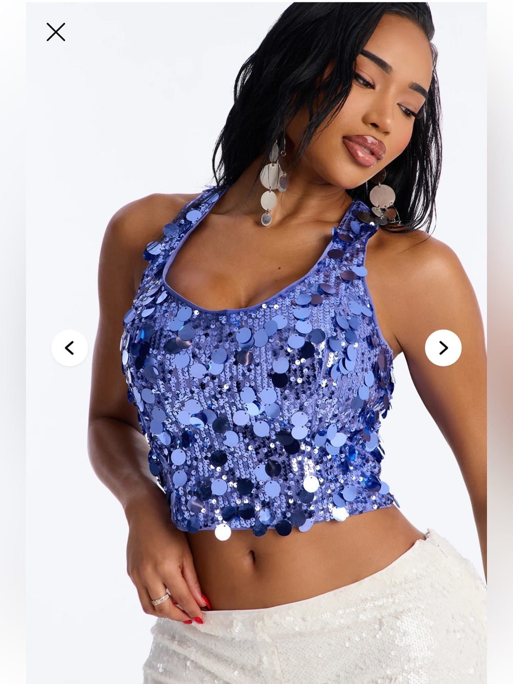 NWT Fashion Nova Periwinkle Sequin Racerback Crop Tank Top Size L